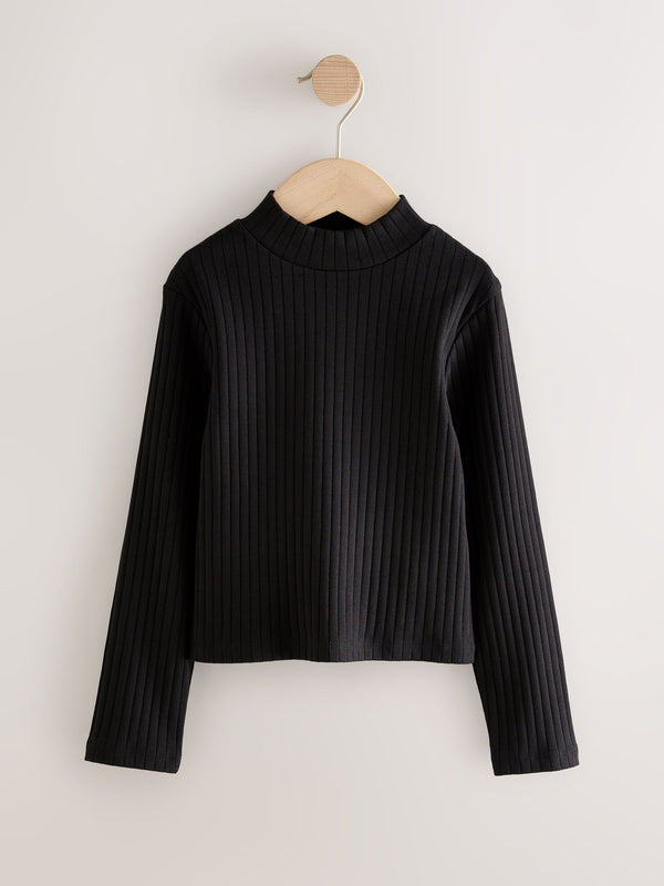 Black High Neck Long Sleeve Top (3-16yrs)