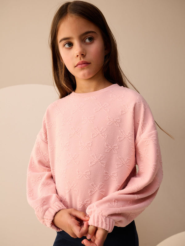 Pink Textured Bow Long Sleeve Top (3-16yrs)