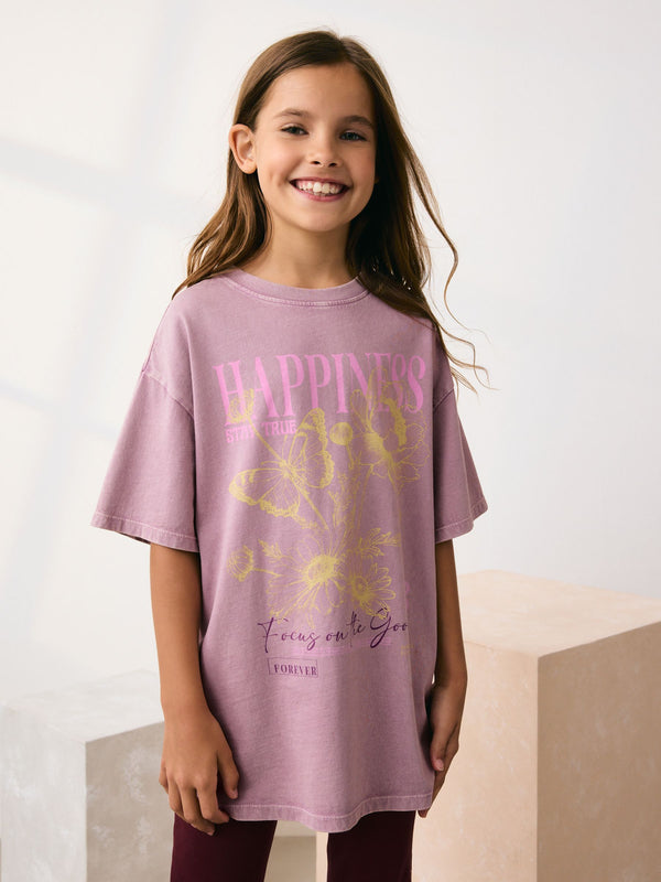 Pink Oversized Graphic Print T-Shirt (3-16yrs)