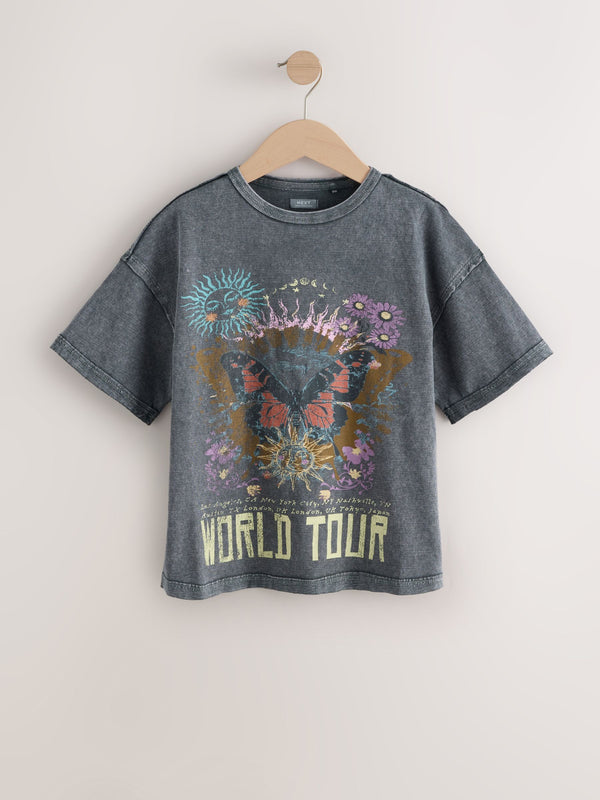 Washed Black Oversized Graphic Print T-Shirt (3-16yrs)