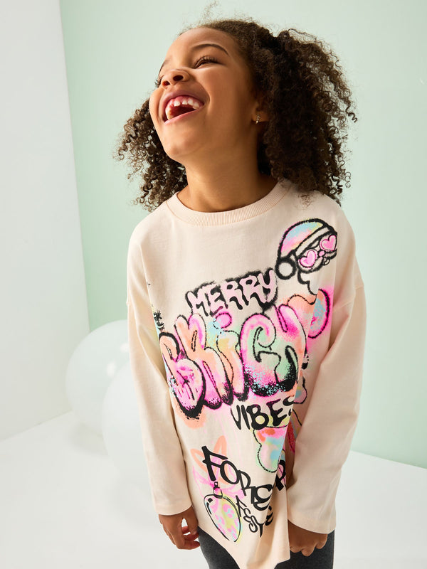 Pink Christmas Graffiti Long Sleeve Top (3-16yrs)