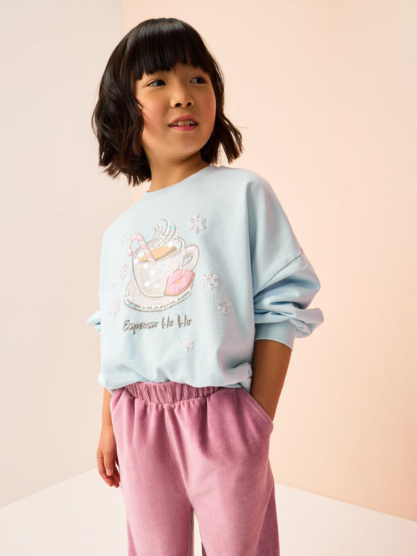 Blue Christmas Espresso Sequin Long Sleeve Sweat Top (3-16yrs)