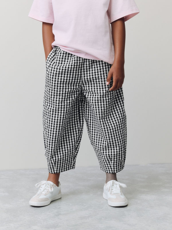 Black/White Gingham Pull On Barrel Trousers (3-16yrs)
