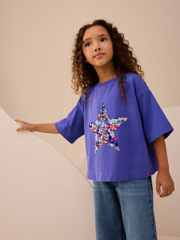 Cobalt Blue Sequin Star T-Shirt (3-16yrs)