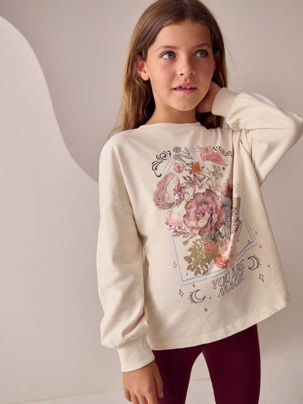 Ecru Floral Sequin Long Sleeve Top (3-16yrs)