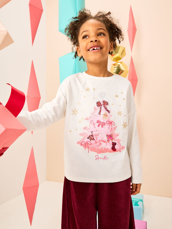 Ecru Christmas Tree Long Sleeve Top (3-16yrs)