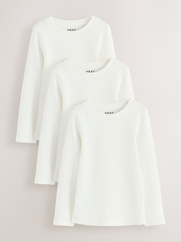 White Long Sleeve Ribbed Tops 3 Pack (3-16yrs)