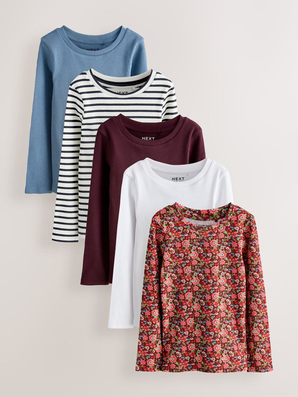 Floral Ribbed Long Sleeve Tops 5 Pack (3-16yrs)