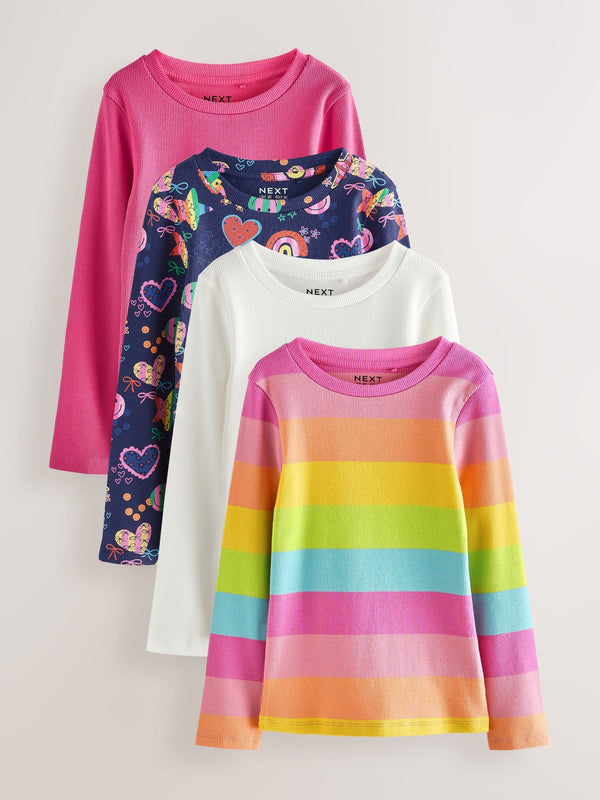 Multi Bright Long Sleeve Ribbed T-Shirts 4 Pack (3-16yrs)