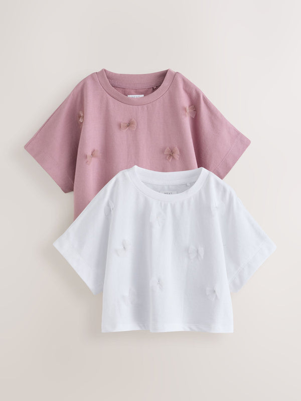 Mauve/White Boxy Bows T-Shirts 2 Pack (3-16yrs)