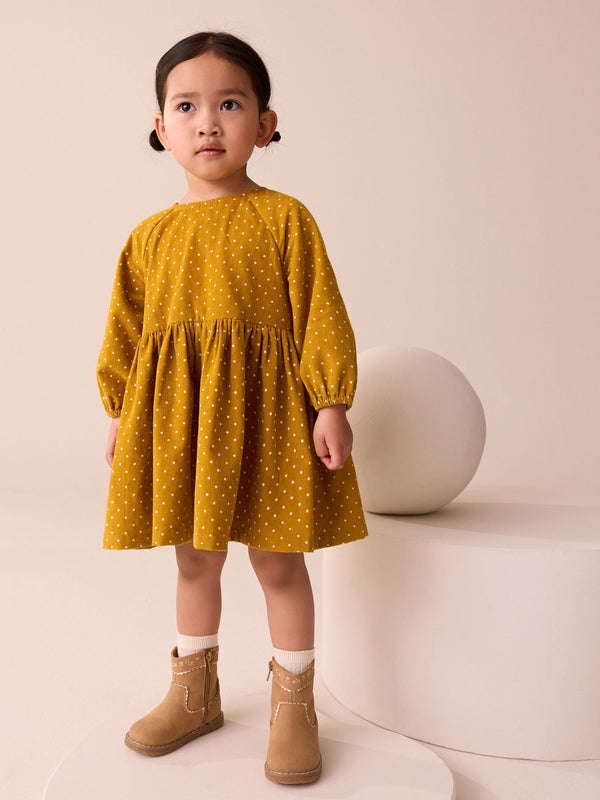 Ochre Yellow Spot Cord Dress (3mths-8yrs)