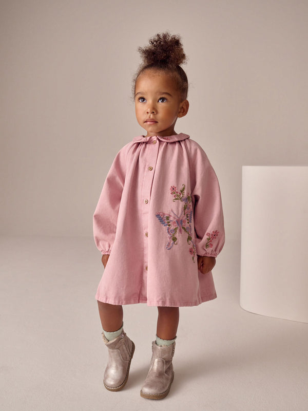Pink Butterfly Embroidery Shirt Dress (3mths-8yrs)