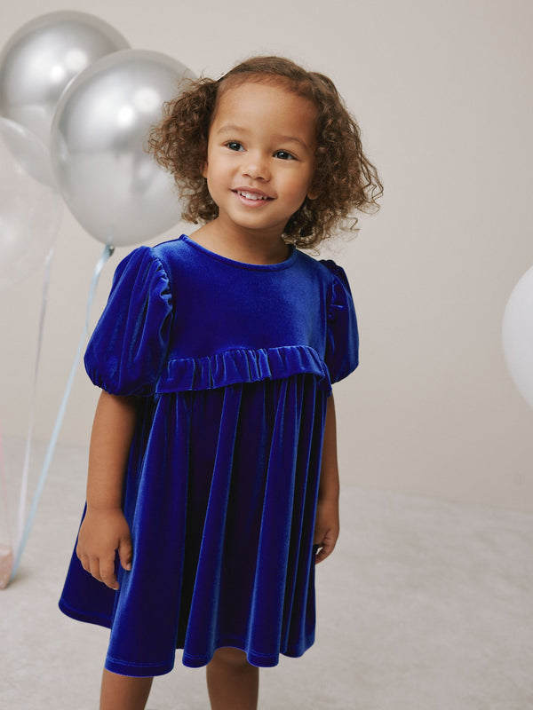Blue Velvet Frill Party Dress (3mths-8yrs)
