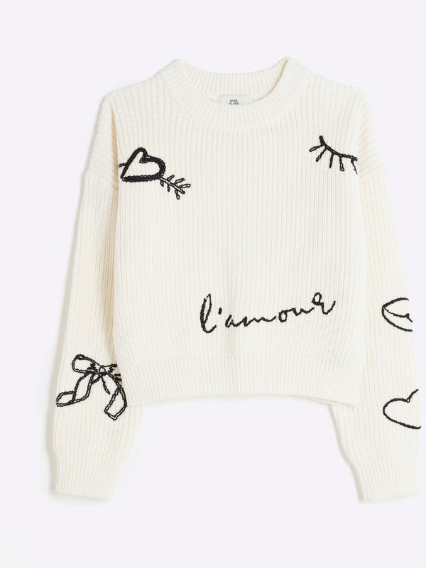 River Island Cream Girls Graffiti Jumper