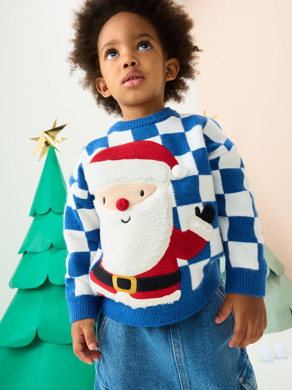 Cobalt Blue Santa Knitted Christmas Jumper (3mths-7yrs)