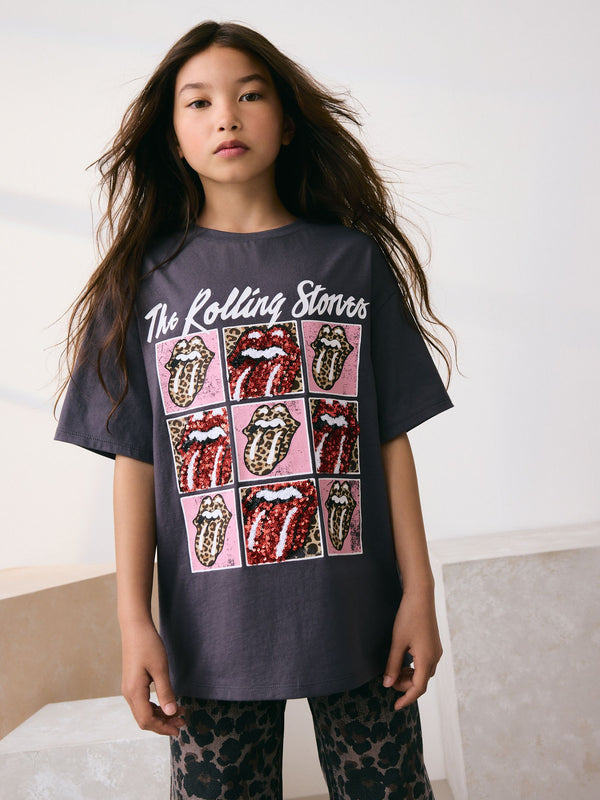 Charcoal Grey The Rolling Stones Band Sequin T-Shirt (3-16yrs)