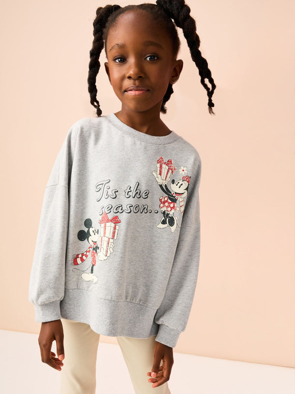 Grey Christmas Minnie Mouse Long Sleeve Graphic Sweat Top (3-16yrs)