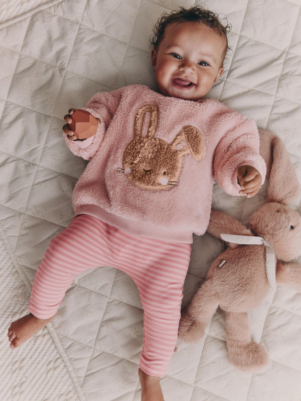 Pink Bunny Baby Fleece Tops and Leggings Set 2 Piece (0mths-2yrs)