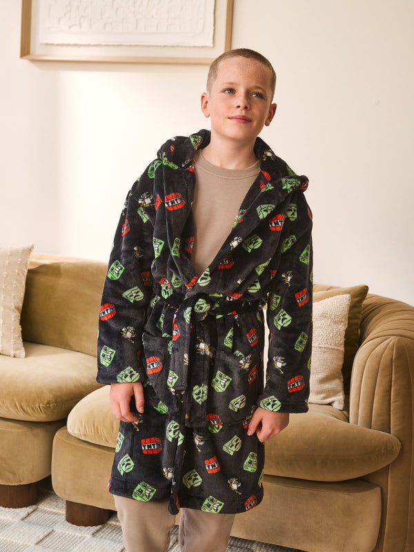 Black Minecraft Fleece Robe (5-16yrs)
