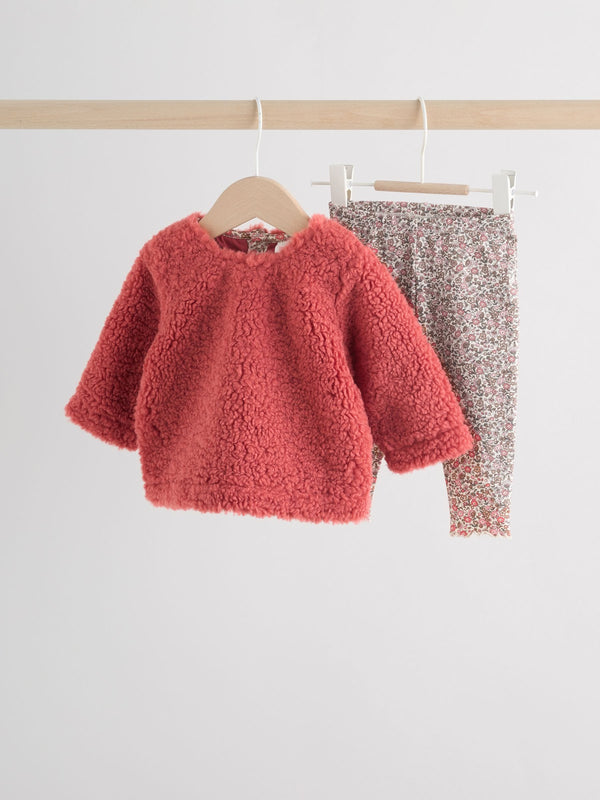 Red Ditsy Baby Fleece Tops and Leggings Set 2 Piece (0mths-2yrs)