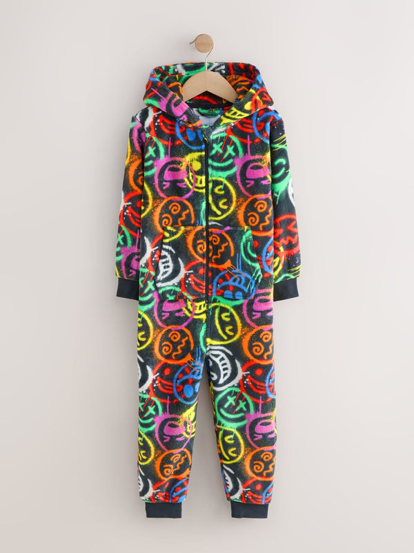 Multi Happy Face Fleece All-In-One (5-16yrs)