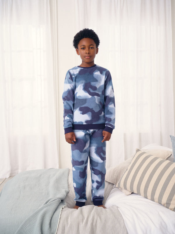 Blue Camo Spray Single Cosy Fleece Pyjamas (3-16yrs)