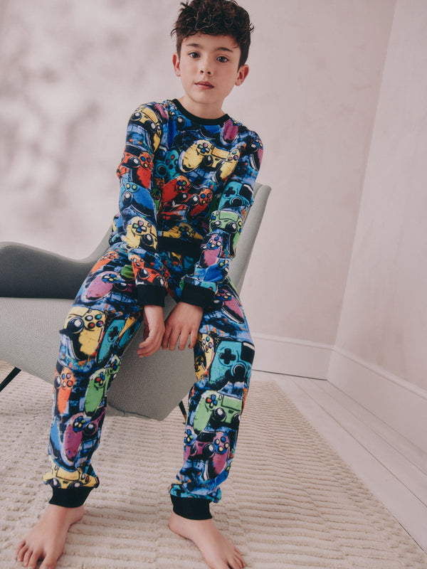 Multi Bright Single Cosy Fleece Pyjamas (3-16yrs)