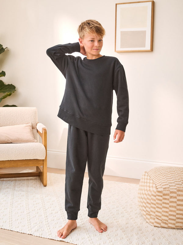 Black Single Cosy Fleece Pyjamas (3-16yrs)