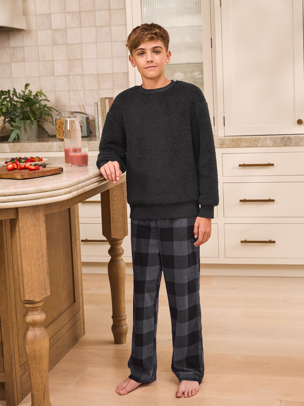 Black Check Bottom Single Cosy Fleece Pyjamas (3-16yrs)