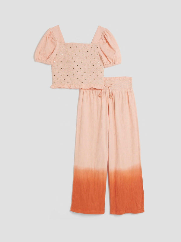River Island Orange Lurex Shirred 100% Cotton Top & trouser Set