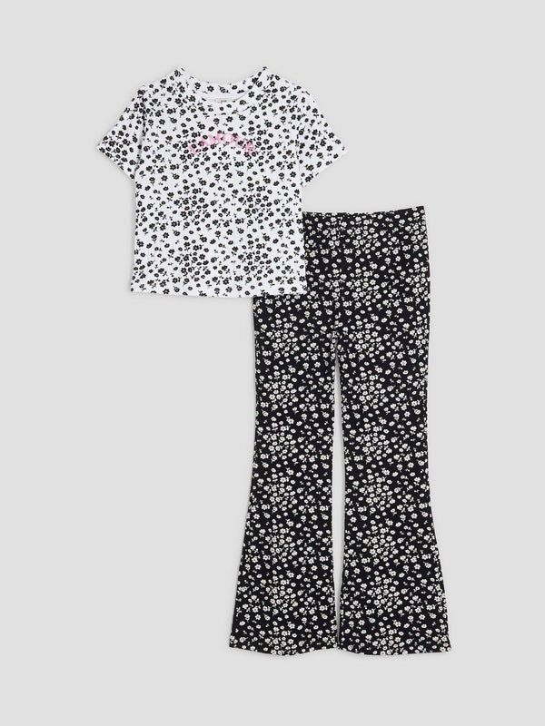 River Island Black Ditsy Kickflare Top And Trousers
