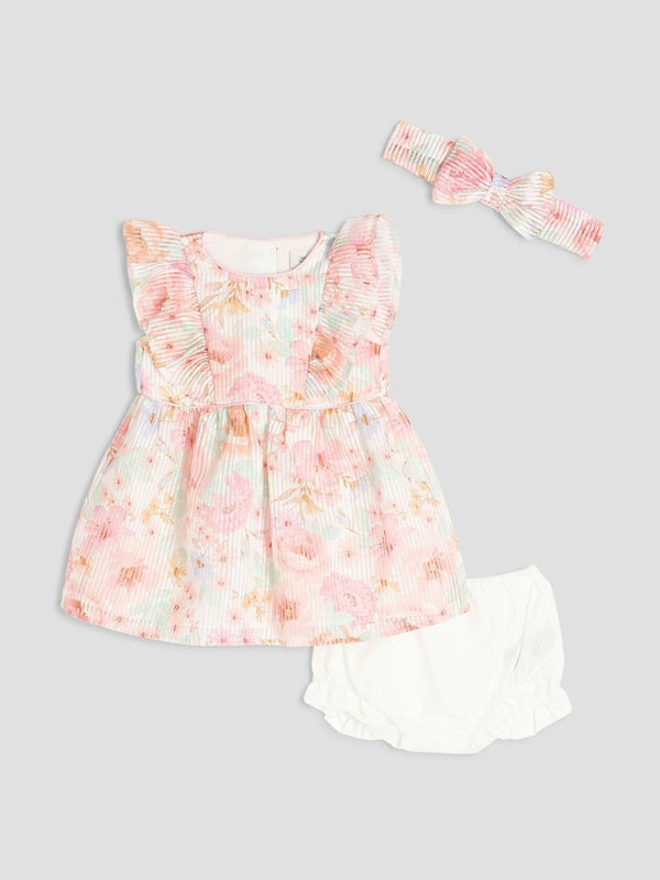 River Island Pink Floral Print Burnout Bow Dress