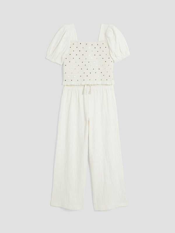 River Island White Lurex Shirred 100% Cotton Top & trouser Set