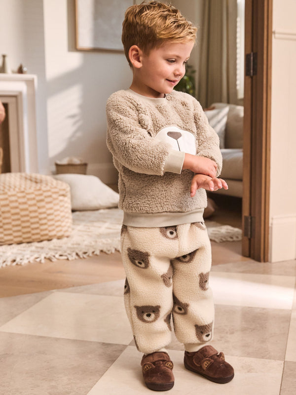 Brown/Cream Bear Single Cosy Fleece Pyjamas (9mths-12yrs)