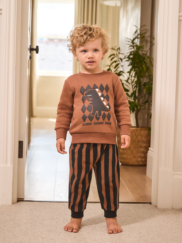 Rust Brown Dinosaur Single Cosy Fleece Pyjamas (9mths-12yrs)