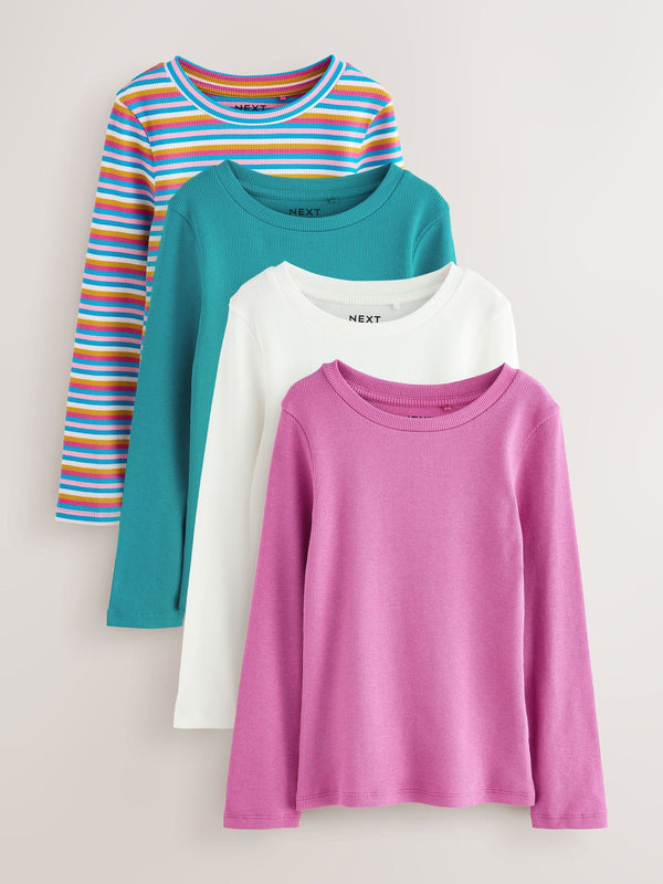 Purple/Orange Long Sleeve Ribbed T-Shirts 4 Pack (3-16yrs)