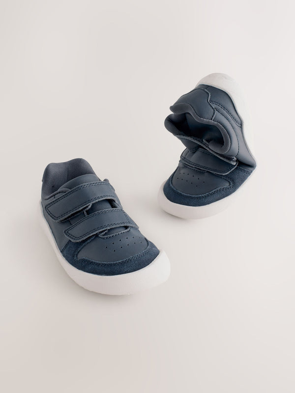 Navy Barefoot Leather Touch Fastening Trainers