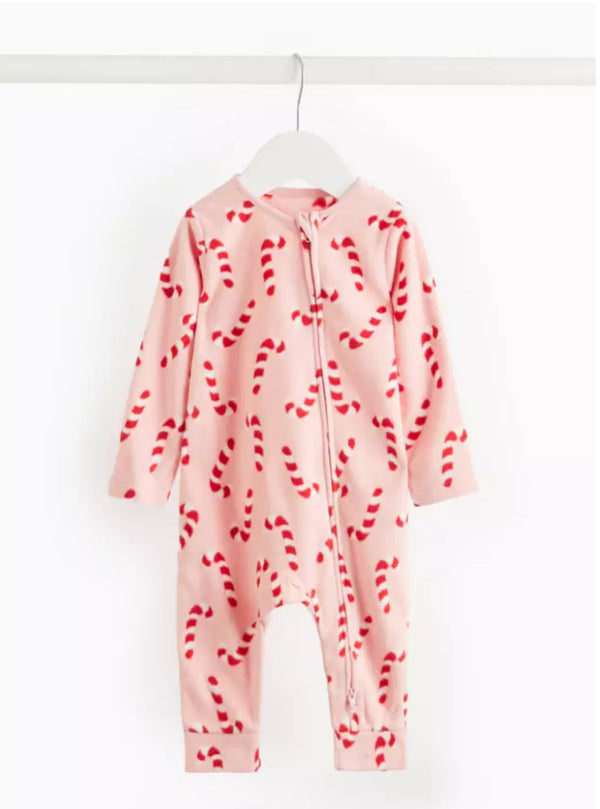 Tu Christmas Candy Cane Fleece Sleepsuit