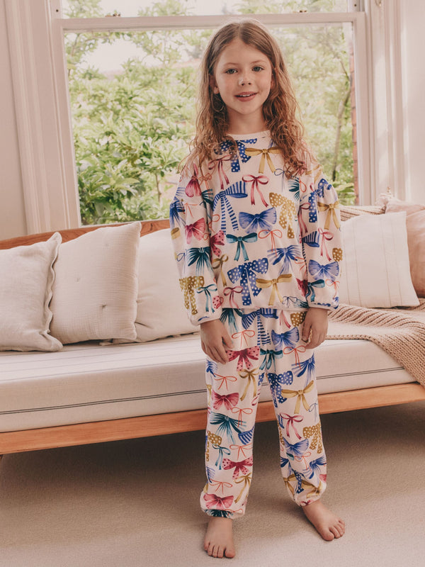 Multi Bow Print Cosy Fleece Pyjamas (9mths-16yrs)