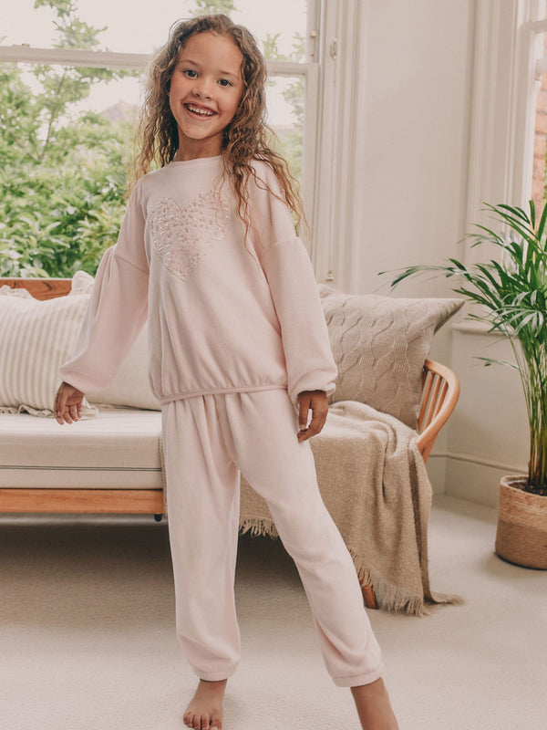 Pink Sequin Heart Cosy Fleece Pyjamas (9mths-16yrs)