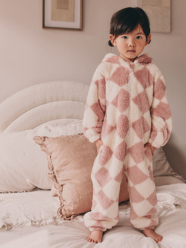 Pink/Cream Harlequin Fleece All-In-One (1.5-16yrs)
