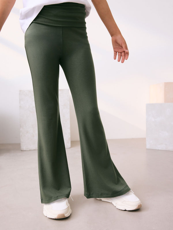 Khaki Green Fold Over Flare Leggings (3-16yrs)