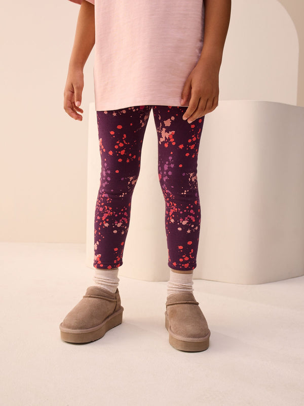 Berry Red Splat Cosy Fleece Lined Leggings (3-16yrs)