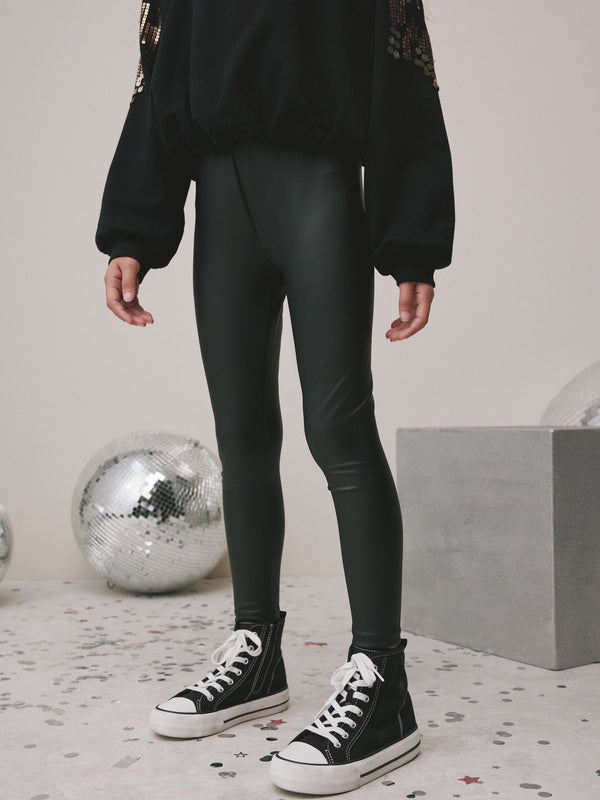 Black Coated Party Leggings (3-16yrs)