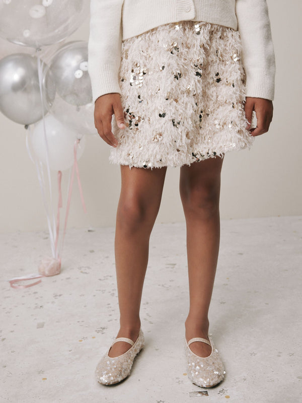 Cream Fluffy Sequin Skirt (3-16yrs)
