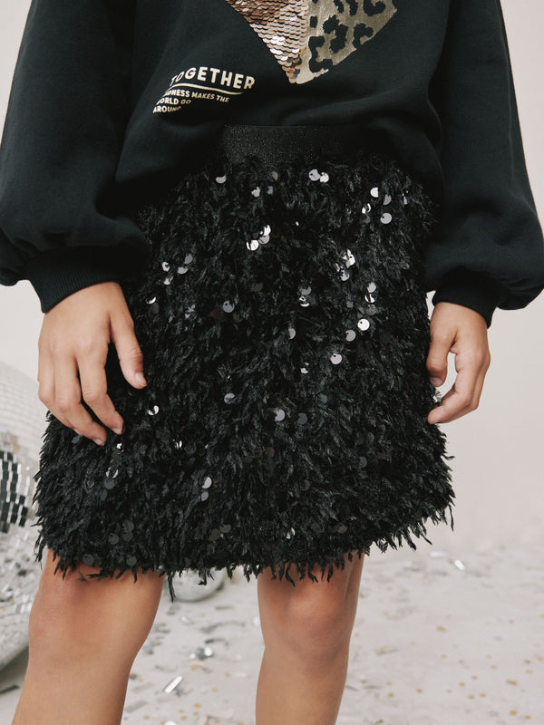 Black Fluffy Sequin Skirt (3-16yrs)