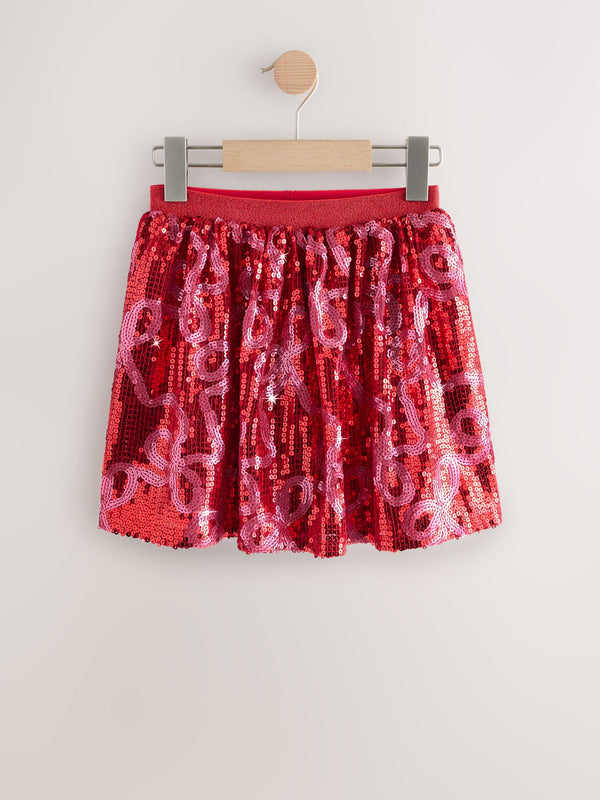 Red/Pink Bow Sequin Skirt (3-16yrs)