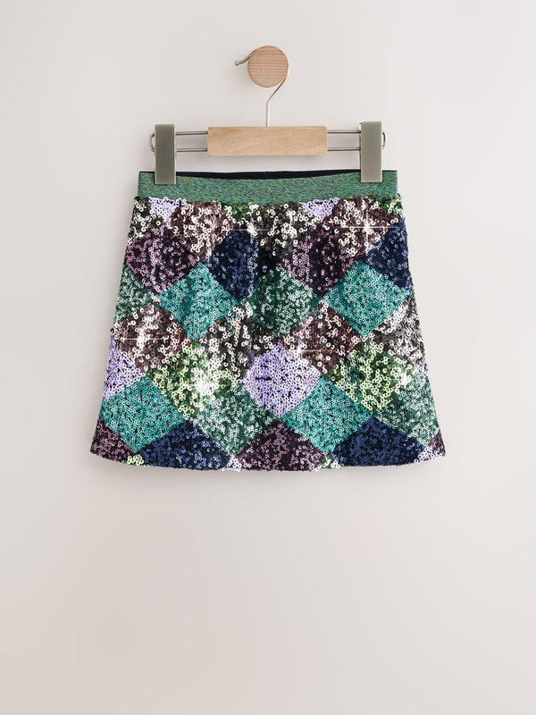Green/Lilac Check Sequin Skirt (3-16yrs)