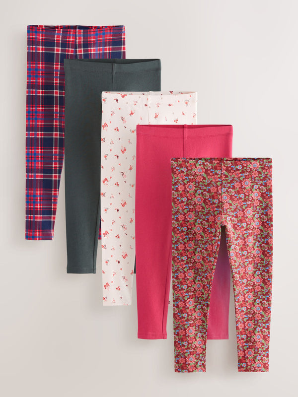 Red/Blue Check Leggings 5 Pack (3-16yrs)