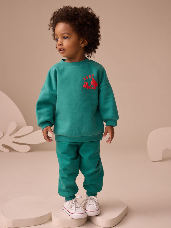Green Single Printed Crew Neck Sweat Top & Jogger Sets (3mths-7yrs)